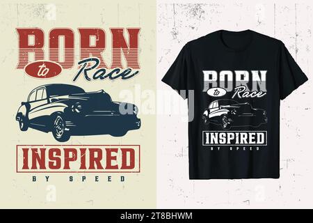 vintage car vector t-shirt design graphic. old race car typography t shirt template. Stock Vector