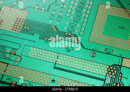 Background of printed circuit board without chips and components Stock Photo