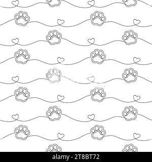 Paw seamless pattern. Repeating cute pet dog or cat background. Repeated modern footprint design for prints. Sample texture black and white silhouette Stock Vector