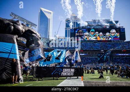 Charlotte, NC, USA. 19th Nov, 2023. Carolina Panthers run out for the NFL matchup against the Dallas Cowboys in Charlotte, NC. (Scott Kinser/Cal Sport Media). Credit: csm/Alamy Live News Stock Photo