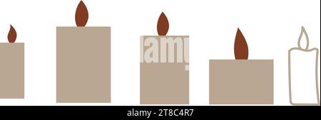 Doodle candles set. Vector illustration. Decoration for Christmas or romantic dinner for Valentine's Day. Festive collection candlelight with wick and Stock Vector
