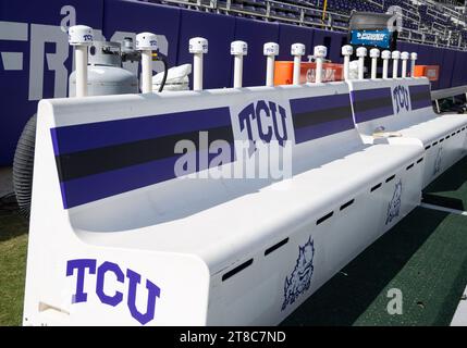 Fort Worth, Texas, USA. 18th Nov, 2023. Baylor Bears benches before the NCAA Football game between the Baylor Bears and TCU Horned Frogs at Amon G. Carter Stadium in Fort Worth, Texas. Matthew Lynch/CSM/Alamy Live News Stock Photo