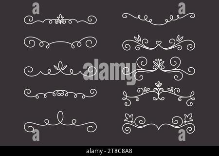 Vector Decorative Linear Dividers Set. Vintage Frame Design Elements, Filigree, Decorative Borders, Page Decorations, Dividers Isolated Stock Vector