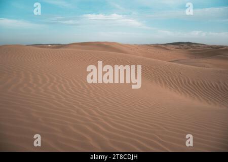 Tengri Desert in the Inner Mongolia Autonomous Region in China. Sunset picture with copy space for text Stock Photo