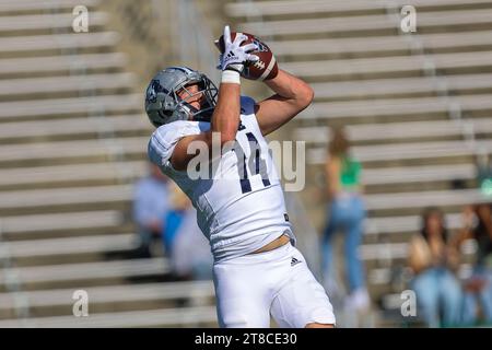 November 18, 2023: Rice University junior Boden Groen (14) catches ball. NCAA football game between Rice University and University of North Carolina-Charlotte, at Jerry Richardson Stadium, Charlotte, North Carolina. David Beach/CSM Stock Photo