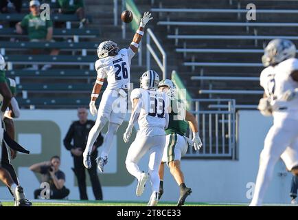 November 18, 2023: Rice University junior Gabriel Taylor (26) jumps for pass. NCAA football game between Rice University and University of North Carolina-Charlotte, at Jerry Richardson Stadium, Charlotte, North Carolina. David Beach/CSM Stock Photo