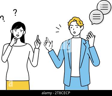 English conversation, Japanese woman who cannot understand English pronunciation of white man, Vector Illustration Stock Vector