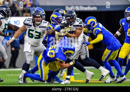 Inglewood, CA. 19th Nov, 2023. Seattle Seahawks running back Zach Charbonnet (26) runs in action in the third quarter during the NFL football game against the Seattle Seahawks.Mandatory Photo Credit: Louis Lopez/Cal Sport Media (Credit Image: © Louis Lopez/Cal Sport Media). Credit: csm/Alamy Live News Stock Photo