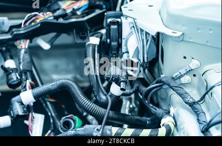 car cable with wires and connectors and terminals in the wiring repair ...