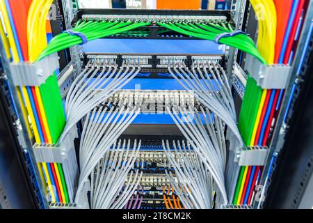 network cables connected to switch Stock Photo