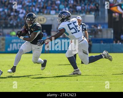 Tennessee Titans linebacker Monty Rice warms up before an NFL