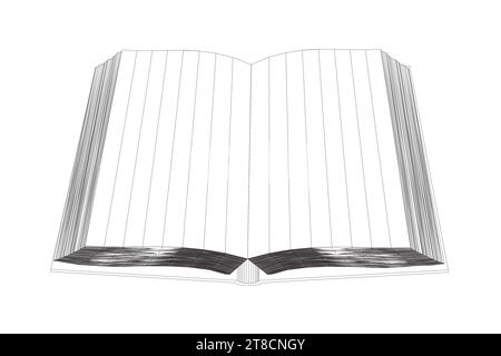 Wireframe of an open book made of black lines isolated on a white ...