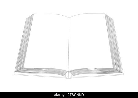 Outline of an open book made of black lines isolated on a white background. View from above. Vector illustration. Stock Vector