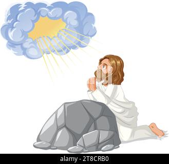 Vibrant vector illustration depicting Jesus praying in the Garden of ...