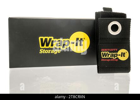 Winneconne, WI - 28 October 2023:  A package of Wrap it storage strap tool organizer on an isolated background Stock Photo