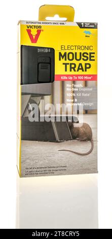 Winneconne, WI - 28 October 2023:  A package of Victor electronic mouse trap for mouse and mice on an isolated background Stock Photo