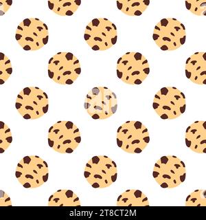 Chocolate Chip Cookies doodle seamless pattern. Cartoon vector flat illustration background. For print, textile, web, home decor, fashion, surface, gr Stock Vector
