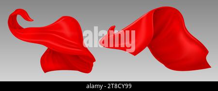 Flying cloth. Waving red drapery. Realistic wind blowing textile Stock ...