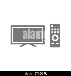 Tv screen and remote control vector icons. Television cable provider service icon. Stock Vector