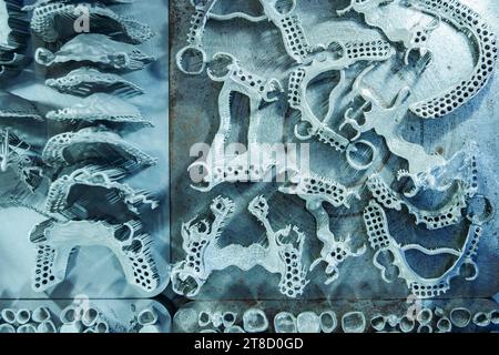 Tooth dental crowns created on 3d printer for metal Stock Photo