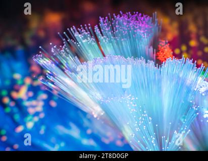 optical fibres on technology background Stock Photo