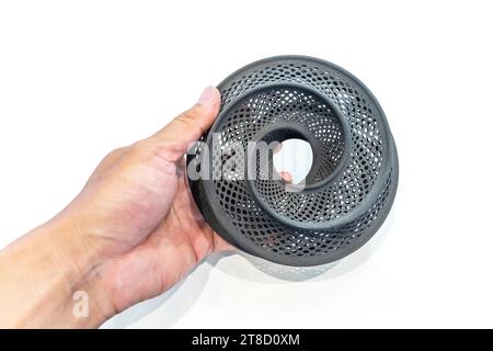 hand with Object printed on 3d printer close-up Stock Photo