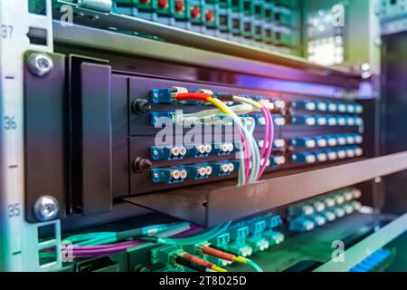 Data transfer by optical fibre information technology. Stock Photo