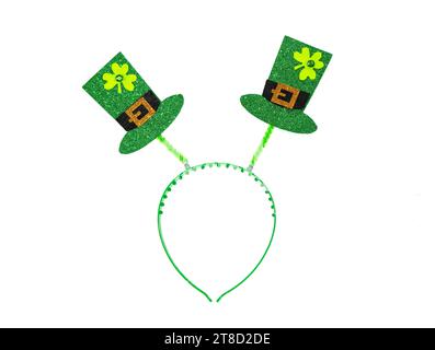 headband for St. Patrick's Day with a green hat on white background isolated Stock Photo