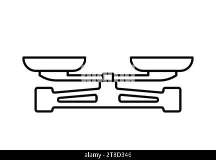 Balance Scale with Double Pans. Outline Icon. Laboratory Mechanical Scales. Vector Illustration. Scales with Bowls. Object Isolated on White. Stock Vector