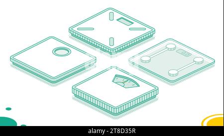 Analog and digital body weight scale set. Mechanical scale. Vector illustration. Isometric outline object isolated on white background. Icon for web. Stock Vector