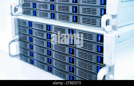 Panel of modern servers in the data center Stock Photo
