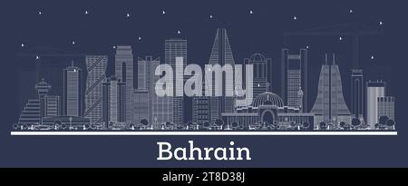 Outline Bahrain city skyline with white buildings. Vector illustration. Business travel and tourism concept with historic architecture. Stock Vector