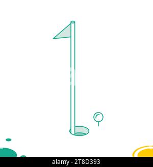 Isometric green golf pennant isolated on white background. Golf hole icon. Golf equipment with flag. Vector illustration. Stock Vector