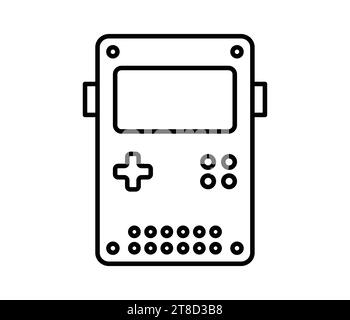 Portable handheld retro gaming console. Outline icon. Vector illustration. Object isolated on white background. Stock Vector