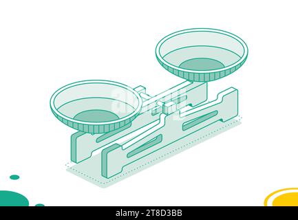 Balance Scale with Double Pans. Isometric Laboratory Mechanical Scales. Vector Illustration. Scales with Bowls. 3D Object Isolated on White. Stock Vector
