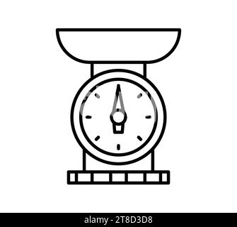 Kitchen classic scales with weighing bowl. Analogue mechanical food scales. Vector illustration. Outline object isolated on white background. Stock Vector