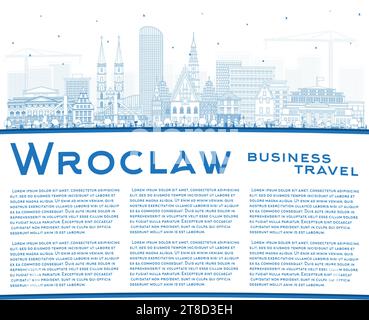 Outline Wroclaw Poland City Skyline with Blue Buildings and copy space. Vector Illustration. Wroclaw Cityscape with Landmarks. Stock Vector