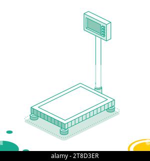 Isometric Scales for Weighing Objects and Goods. Vector Illustration. Outline Object Isolated on White Background. Icon for Web. Stock Vector