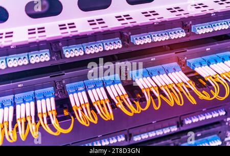 Fiber optical cable connect to communication Distribution point Stock Photo