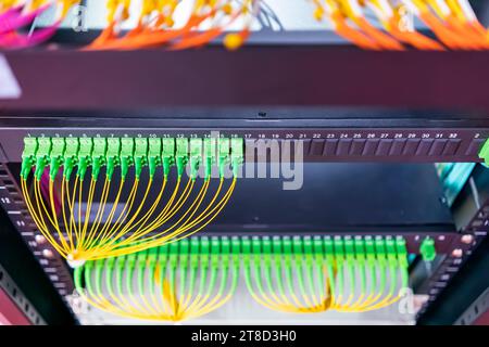 Fiber optical cable connect to communication Distribution point Stock Photo