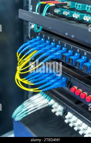 Technology center with fiber optic equipment patch core Stock Photo