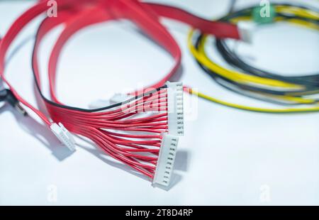serial ata sata cable isolated on white background. hardware and transfer data concept. Stock Photo
