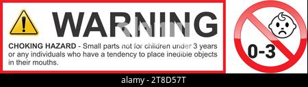 Warning Sign with the message: CHOKING HAZARD Be careful of Sharp Edges, Not for children under 3 years. Yellow Triangle Warning Sign, Not for childre Stock Vector