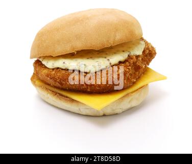 homemade fish burger with cheese and tartar sauce Stock Photo