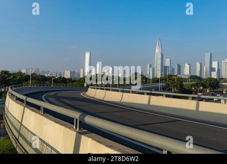 Highway and city skyline, Shenzhen, China cityscape Stock Photo