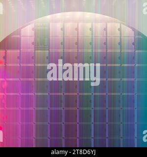 surface of Silicon Wafers and Microcircuits reflecting different colors ...