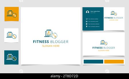 Fitness blogger logo design with editable slogan. Branding book and business card template. Stock Vector