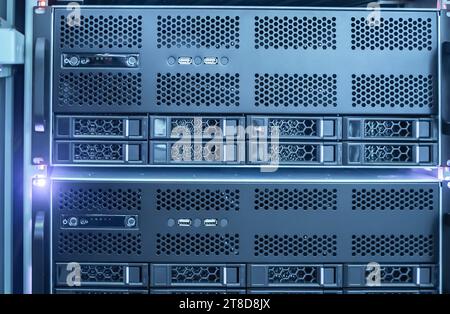 Panel of modern servers in the data center Stock Photo