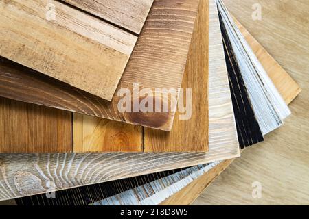 Stack of various construction sample wood boards Stock Photo - Alamy