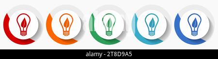 Green, renewable energy vector icon set, flat design colorful round icons in 5 color options for webdesign and mobile applications Stock Vector